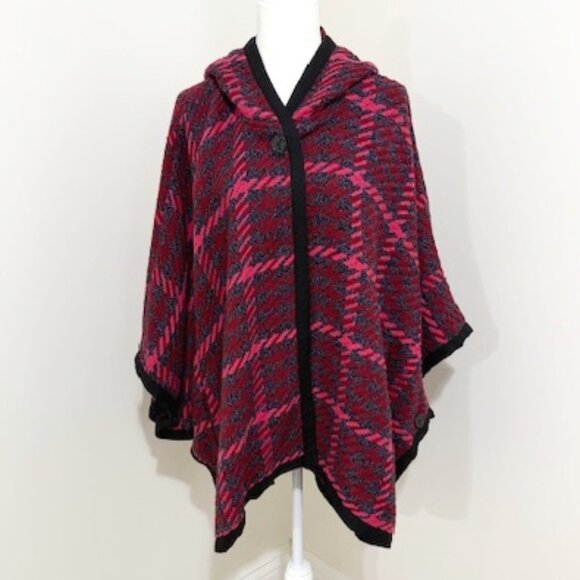 Modcloth Little Plaid Riding Hood Cape Houndstooth Hooded Wool Blend Size M - Picture 1 of 8